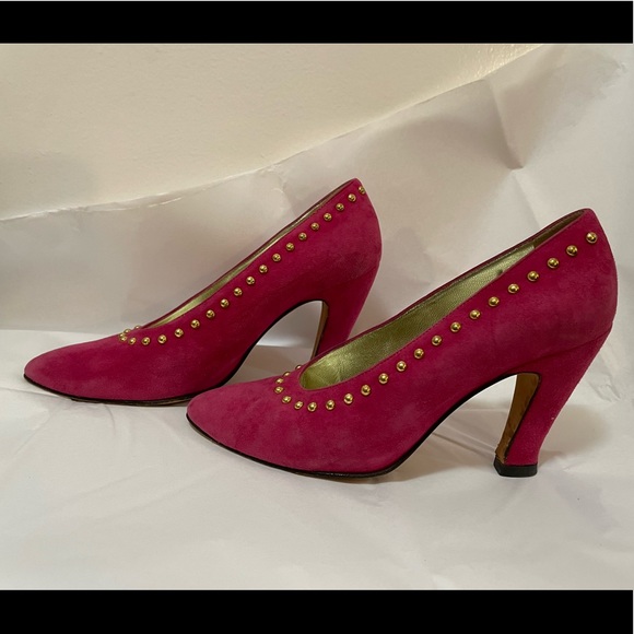 *vintage* Escada Fuschia Pumps with Gold Studs - Picture 7 of 15